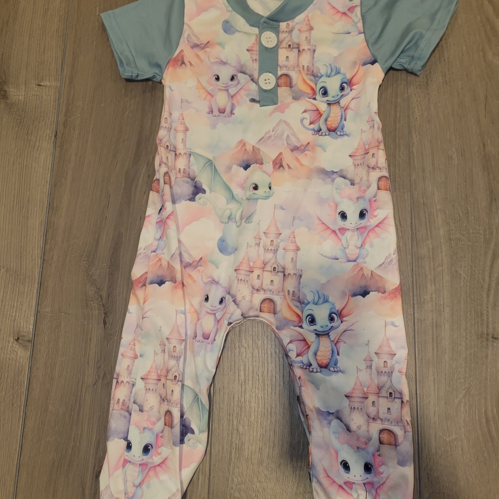 Blue and Pink Footies One Piece with Whimsical Print NWOT